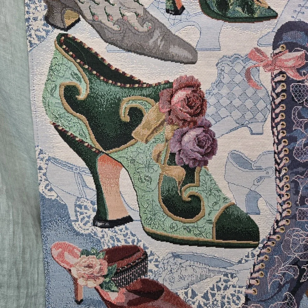 Victorian Themed Wall Hanging Tapestry Girlie Shoes Boots Rod & Ribbon 17